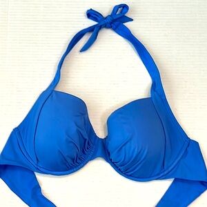 Kenneth Cole Reaction Cobalt Blue Padded Swimsuit Halter Bikini Top Size 38D